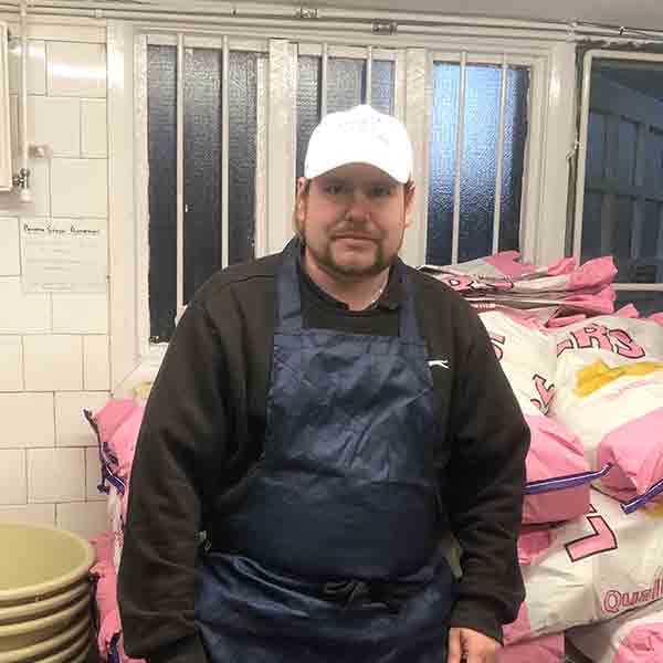 Paul, the chips maker at the Newington Fish Bar